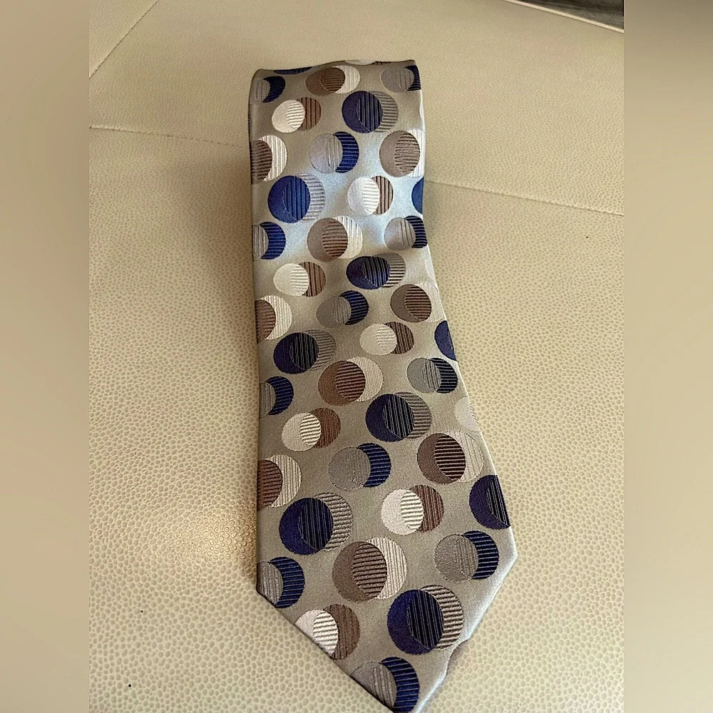Geoffrey Bean Men's Silk Tie Taupe Polka Dot Tie Professional Handmade